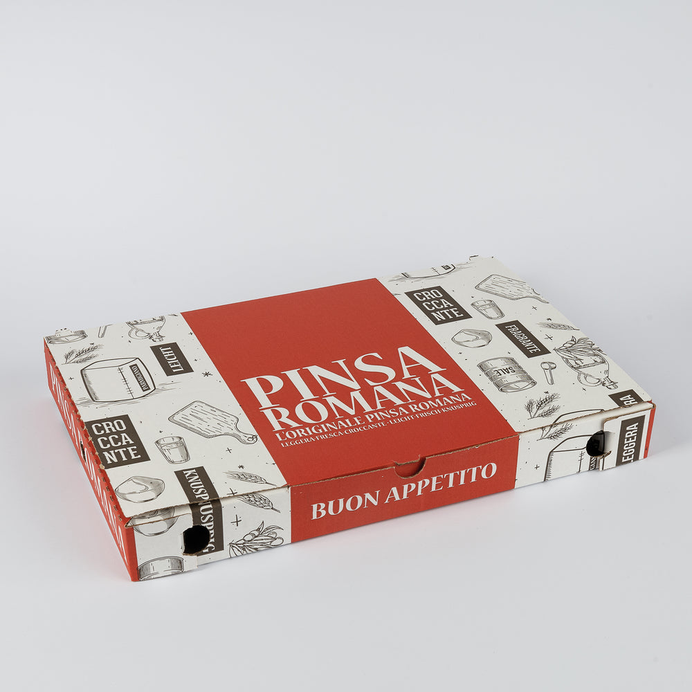 Pinsa Karton, Tradizionale, 23x36x4cm, doppel-kraft, Motiv "Pinsa Romana", VPE: 100 St.