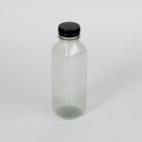 rPET-Flasche 400ml, 5,2x5,2x18 cm, Transparent, VPE: 182St.