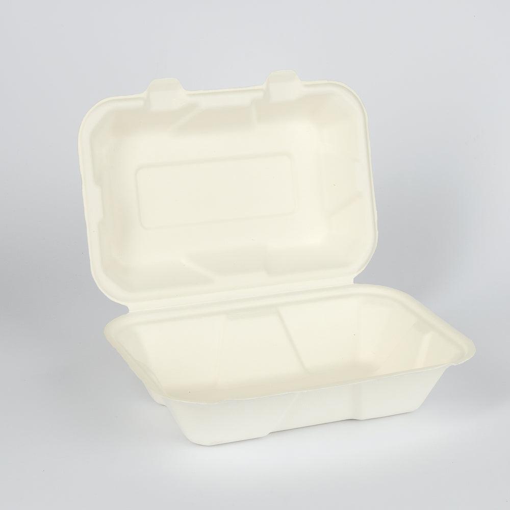 Bagasse, Menüschale mit anh. Deckel, 850ml, 23x15cm, VPE: 250 St.