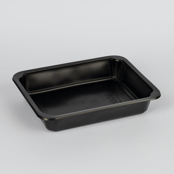 PP-Siegelschale, ungeteilt, 1000ml, schwarz. 227x178x40mm, VPE: 400 St.