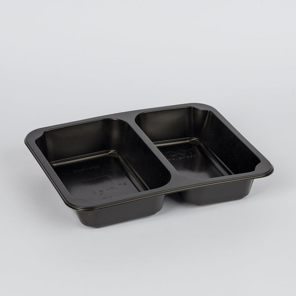 PP-Siegelschale, 2-geteilt, 590/500ml, schwarz, 227x178x40mm, VPE: 400 St.
