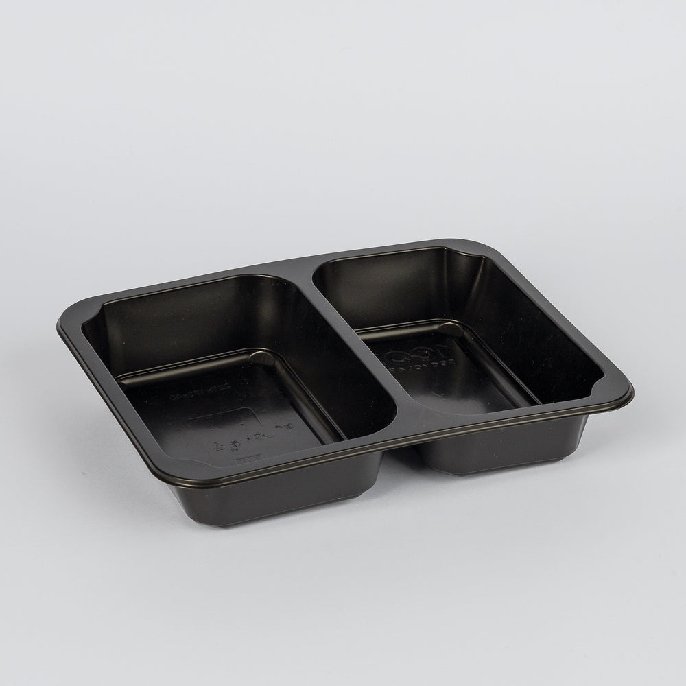 PP-Siegelschale, 2-geteilt, 590/500ml, schwarz, 227x178x40mm, VPE: 400 St.