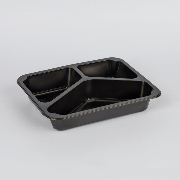 PP-Siegelschale, 3-geteilt, 200/260/440ml, schwarz, 227x178x40mm, VPE: 400 St.