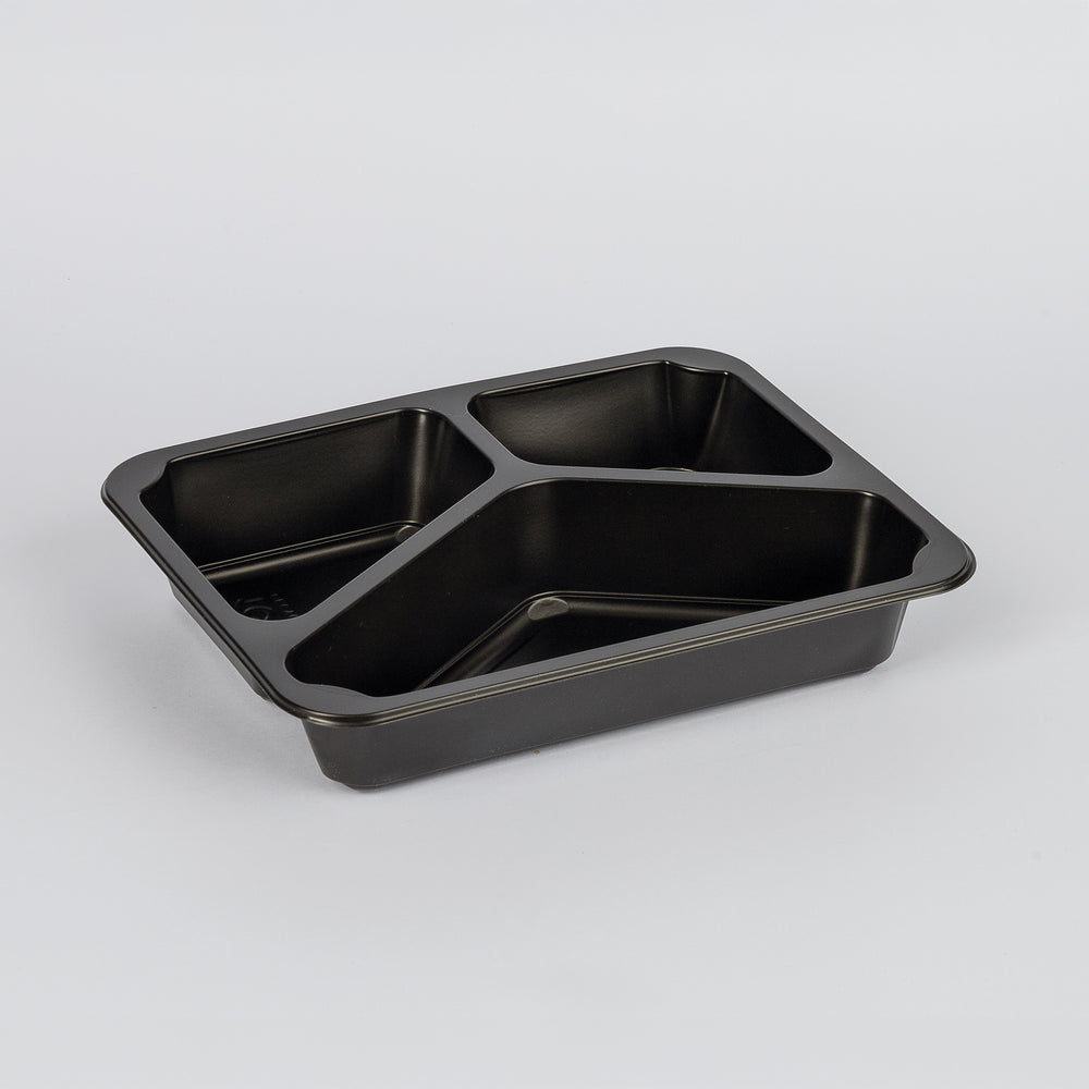 PP-Siegelschale, 3-geteilt, 200/260/440ml, schwarz, 227x178x40mm, VPE: 400 St.