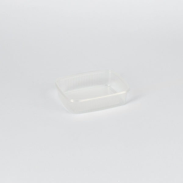 PP-Feinkostbecher, rechteckig, 125ml, 108x82x26mm, transparent, gerippt, VPE: 1.000 St