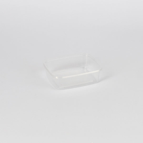 PP-Feinkostbecher, rechteckig, 150ml, 108x82x33mm, transparent, gerippt, VPE: 1.000 St