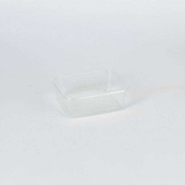 PP-Feinkostbecher, rechteckig, 200ml, 108x82x41mm, transparent, gerippt, VPE: 1.000 St