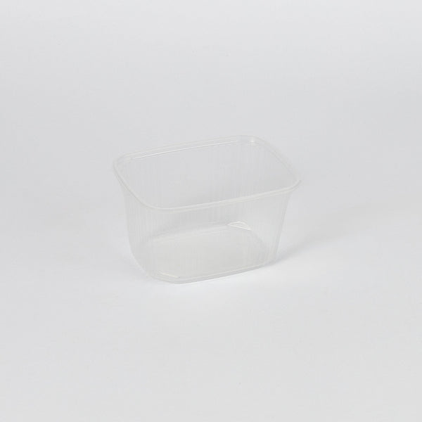 PP-Feinkostbecher, rechteckig, 300ml, 108x82x59mm, transparent, gerippt, VPE: 1.000 St