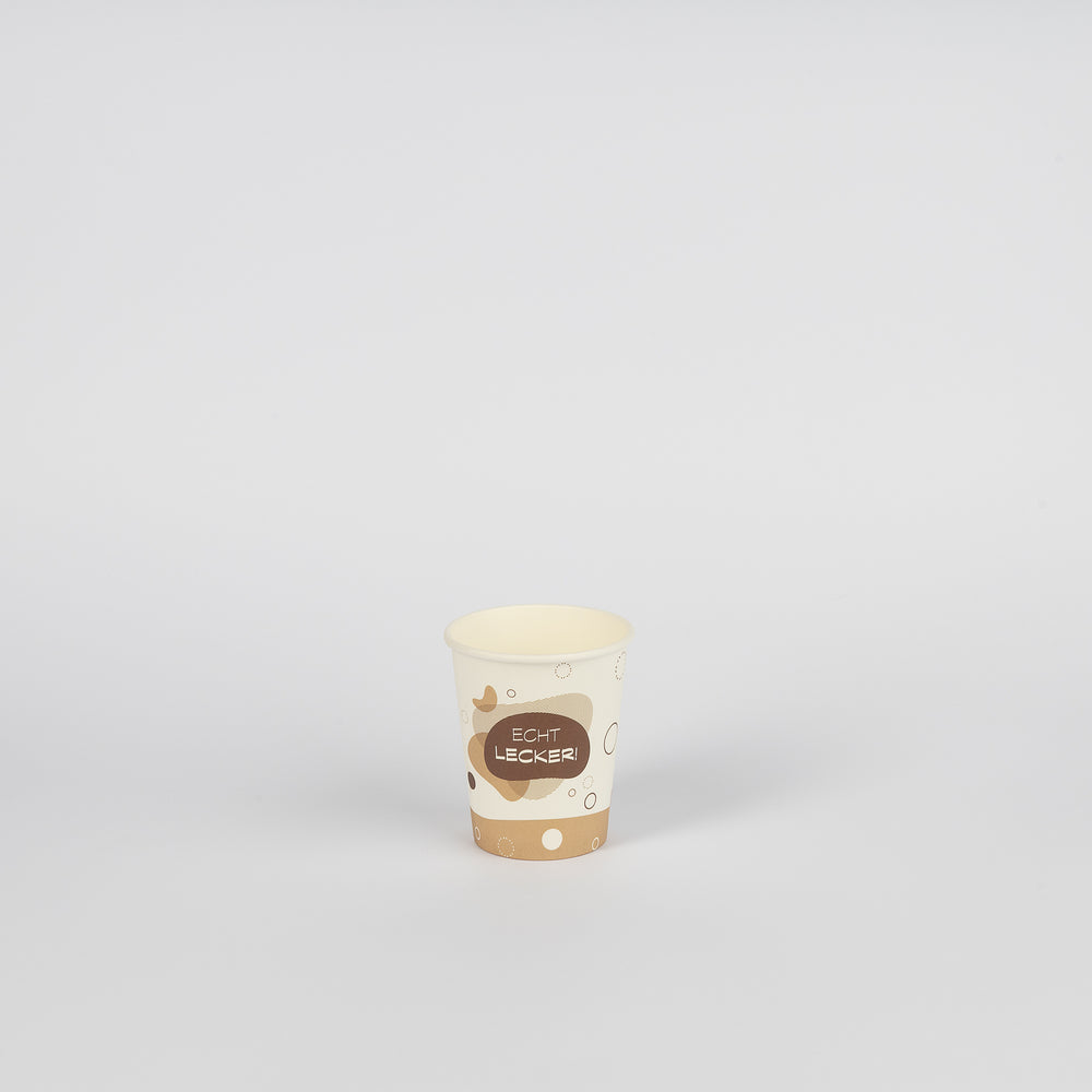 Pappbecher, weiß/PE, Motiv "Echt Lecker", 8oz, Ø80mm, 200ml, VPE: 1.000 St.