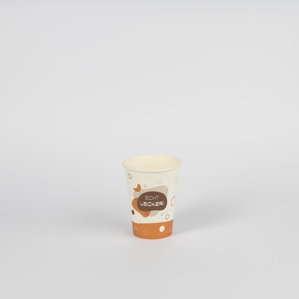 Pappbecher, weiß/PE, Motiv "Echt Lecker", 12oz, Ø90mm, 300ml, VPE: 1.000 St.
