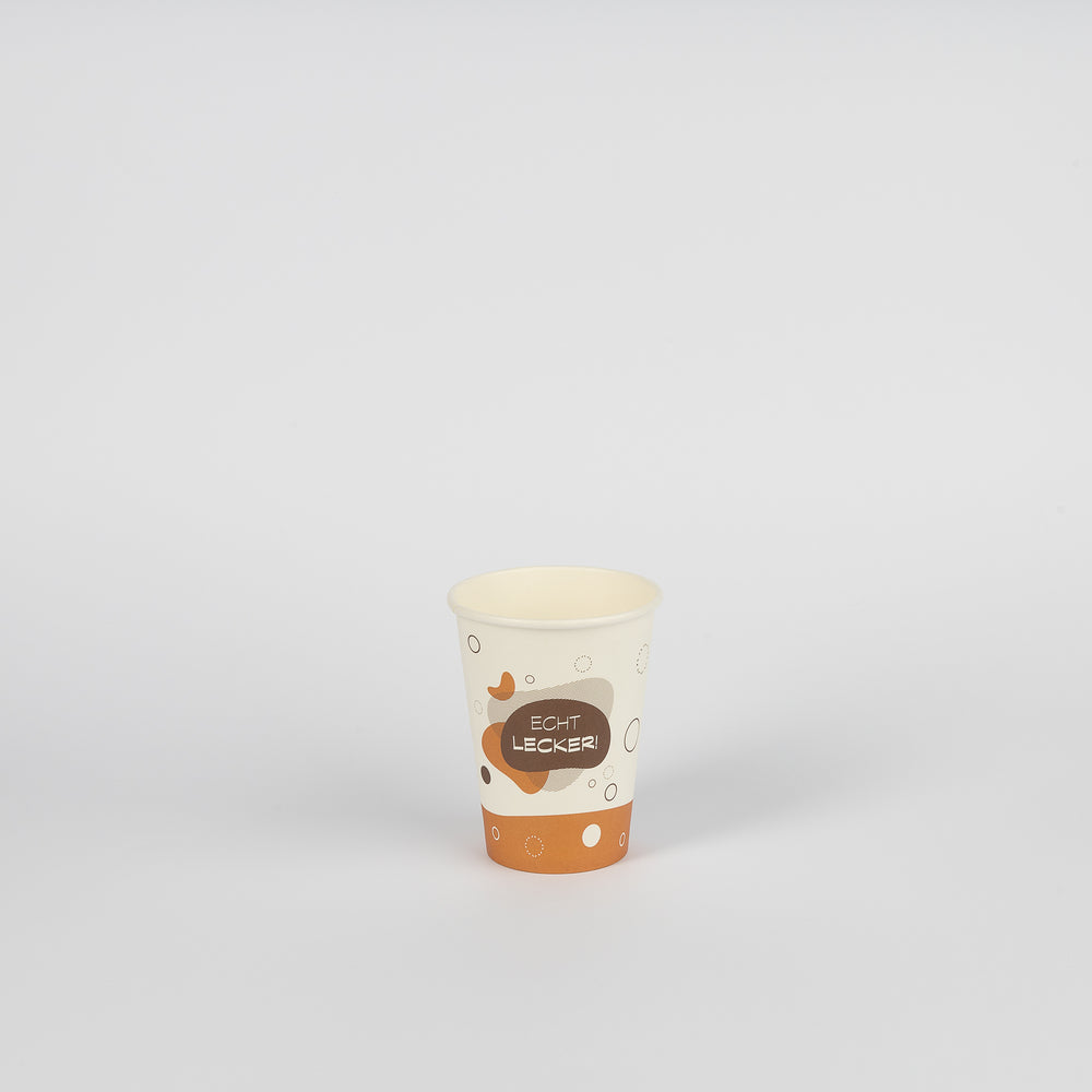 Pappbecher, weiß/PE, Motiv "Echt Lecker", 12oz, Ø90mm, 300ml, VPE: 1.000 St.