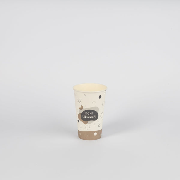 Pappbecher, weiß/PE, Motiv "Echt Lecker", 16oz, Ø90mm, 400ml, VPE: 1.000 St.
