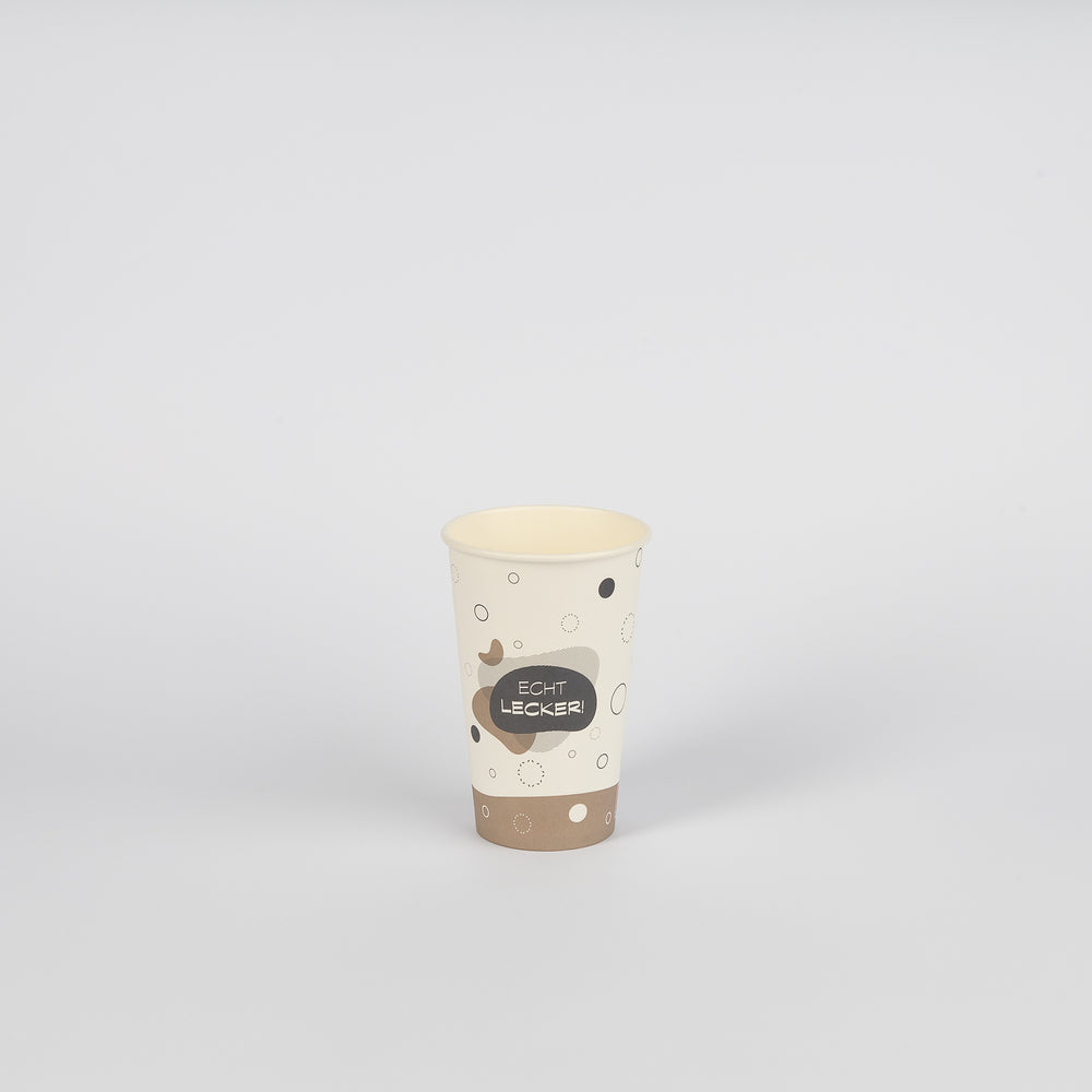 Pappbecher, weiß/PE, Motiv "Echt Lecker", 12oz, Ø90mm, 400ml, VPE: 1.000 St.