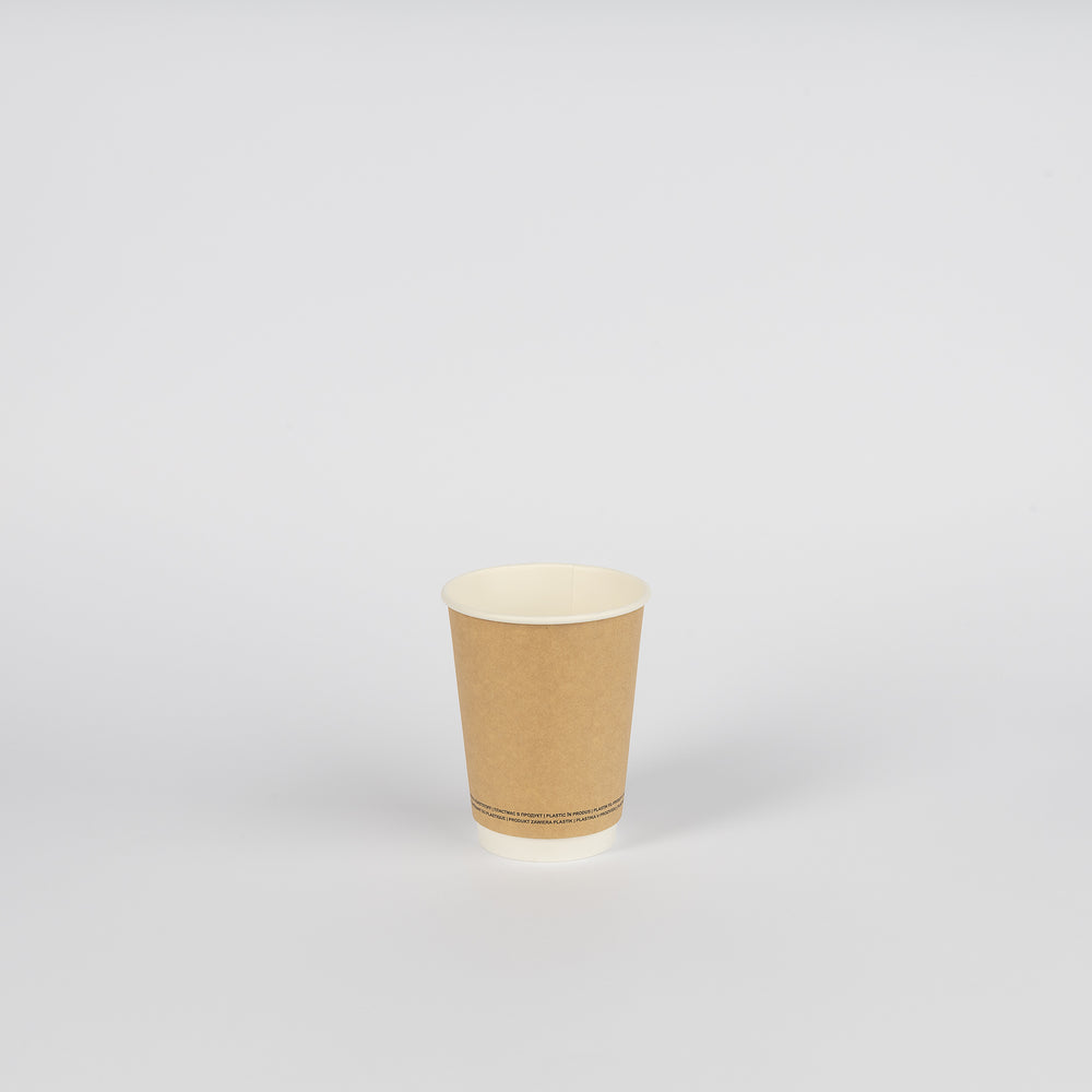 Pappbecher, doppelwandig, neutral-braun/weiß, kraft/PE, 12oz, 300ml, Ø90mm