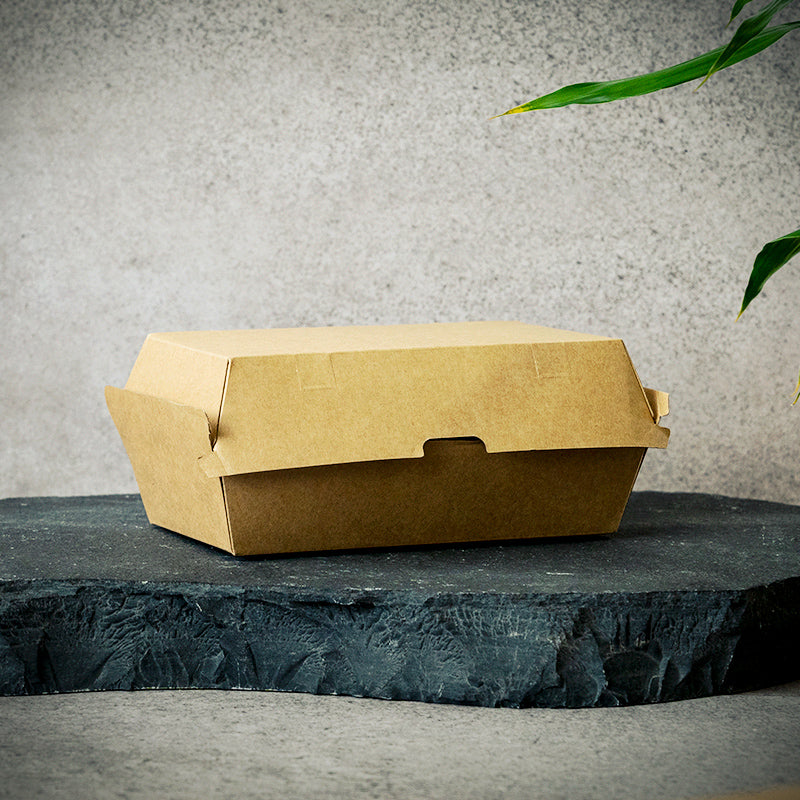 Burger Box m. Klappdeckel, 21,4x11,4x8,5cm, Kraftkarton, braun, VPE: 200 St.