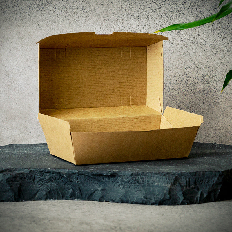 Burger Box m. Klappdeckel, 21,4x11,4x8,5cm, Kraftkarton, braun, VPE: 200 St.