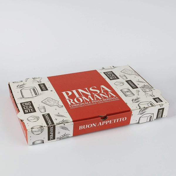 Pinsa Karton XL, Americano, 24x38x4,5cm, doppelkraft, Motiv "Pinsa Romana", VPE: 100 St.