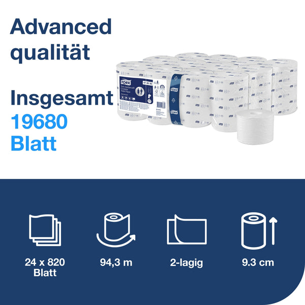 Tork, T7, System, Toilettenpapier Advanced, 2lg, hülsenlos, 820 Blatt, VPE : 24 Rollen
