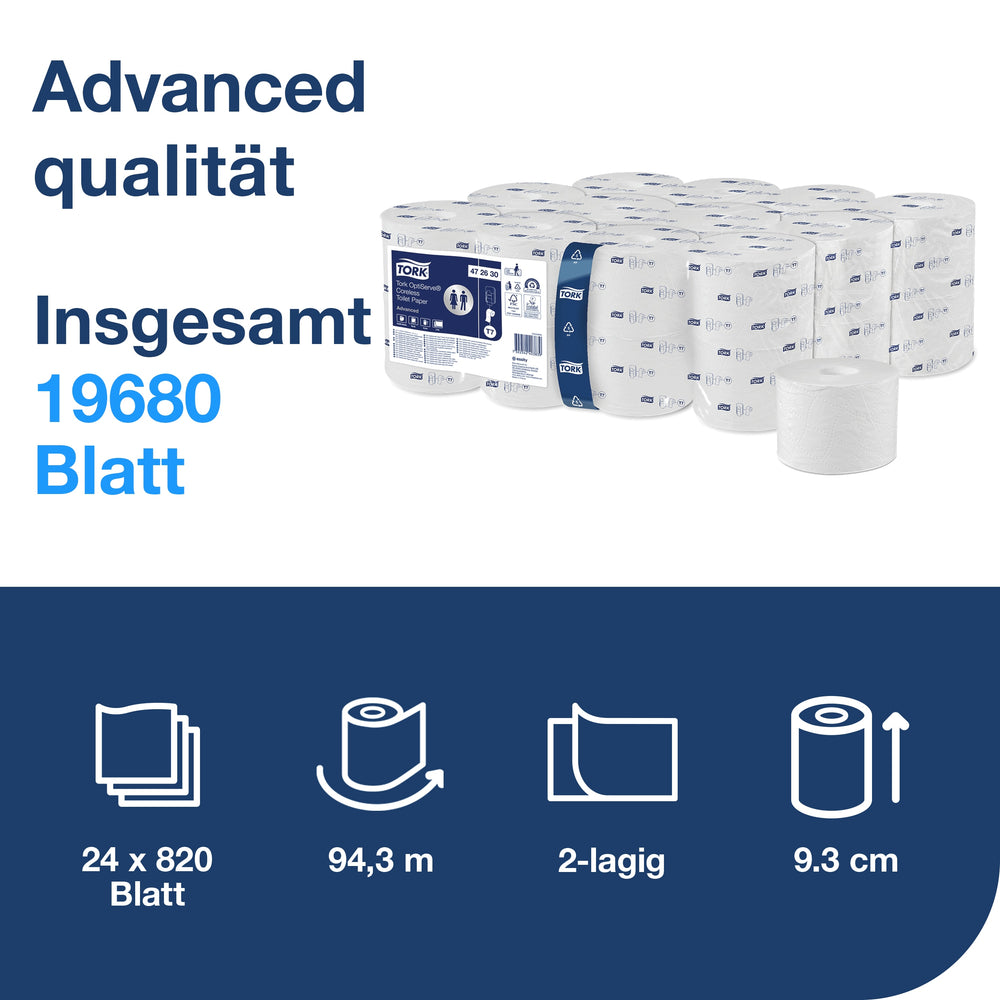 Tork, T7, System, Toilettenpapier Advanced, 2lg, hülsenlos, 820 Blatt, VPE : 24 Rollen