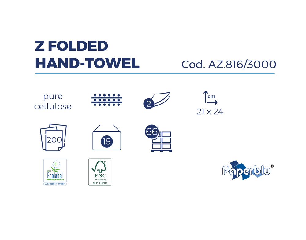 Falthandtücher, Z-Falz, 21x24cm, 2-Lagig, Zellstoff, Hochweiß, VPE: 3.000 Blatt