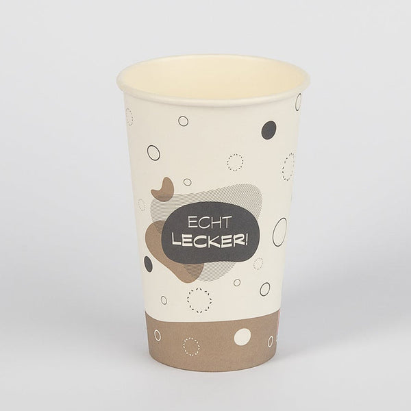 Pappbecher, weiß/PE, Motiv "Echt Lecker", 16oz, Ø90mm, 400ml, VPE: 1.000 St.