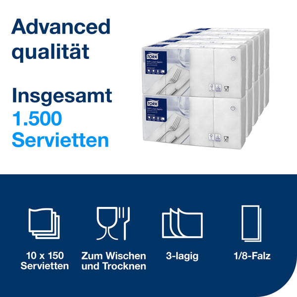 Tork, Soft Lunchservietten, 33x33cm, 3lg, 1/8-Falz, weiß, VPE 1.500 St.
