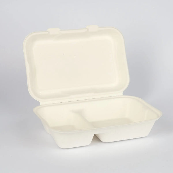 Bagasse, Menübox m. Klappdeckel, 2-get., 23x15cm, 470/300ml, VPE: 400 St.