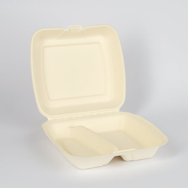 Bagasse, Menübox, weiß, 2-geteilt,  230x200x80mm, VPE: 200 St.